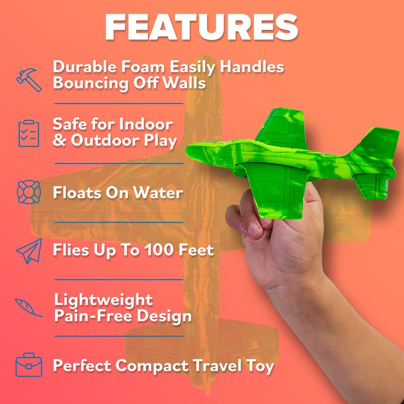 Foam Airplane - Best Outdoor Toys for Kids 3 4 5 6 7 8 9 + Year Old Boys - Best Toy Stuffers Gift & Boy Toddler Toys & Airplane Gift Idea - Gifts for Boys Toys Age 4-6 & Summer Party Favors