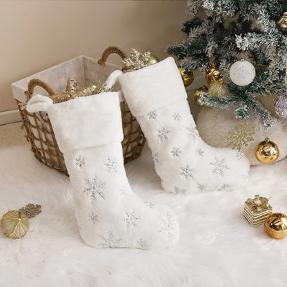 CARAKNOTS White Christmas Stockings 3 Pack 21 inches Large Neutral Luxury Christmas Stockings for Family Kids Faux Fur Xmas Silver Farmhouse Fireplace Hanging Decorations
