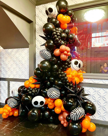 ADOINBY Halloween Balloon Garland Arch Kit, 144Pcs Different Sizes inch Black and Orange Eye Confetti Balloons Party Balloon Garland Kit for Halloween Day Theme Haunted House Party Decoration Supplies