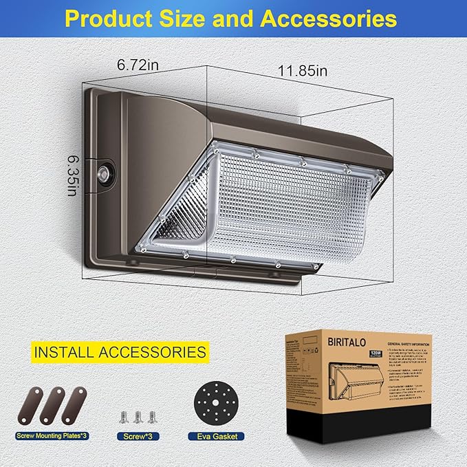 LED Wall Pack Light 18000LM Dusk to Dawn LED Outdoor Flood Security Lights 120W 5000K 100V-277V Commercial and Industrial Building Wall Mount Exterior Lighting for Yard Barn Garage