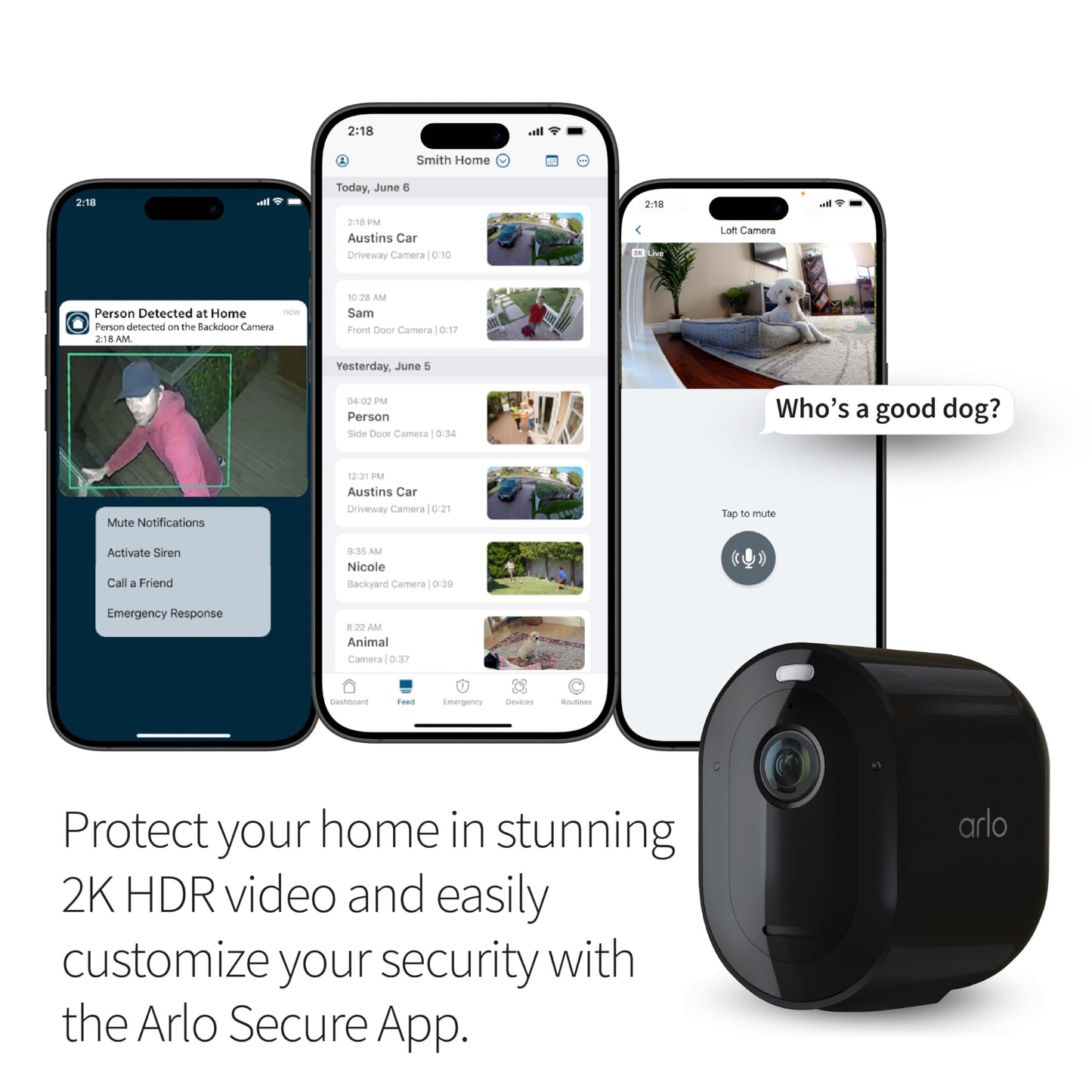 Arlo Pro 5S Spotlight Security Camera 2K HDR | Outdoor | Wireless | Dual-Band Wi-Fi Connects to Strongest Network |12X Zoom, 2-Way Audio, Siren, Color Night Vision,Live Stream(White, 4 Cameras)