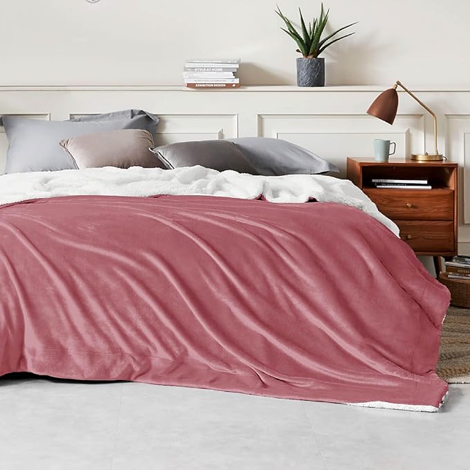 Bedsure GentleSoft Sherpa Fleece Blankets King Size for Bed - Thick and Warm Throw for Women, Soft Fuzzy Plush King Blanket for Winter, Dusty Rose, 108x90 Inches