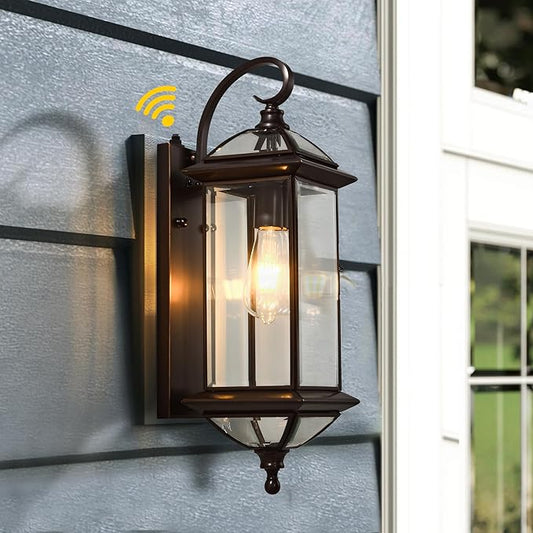 20''H Dusk to Dawn Sensor Outdoor Lighting Copper Large Porch Light Wall Mount with Tempered Glass Exterior Light Fixture for Garage,Porch,Patio,Oil-Rubbed Bronze,E26 Socket,1 Pack