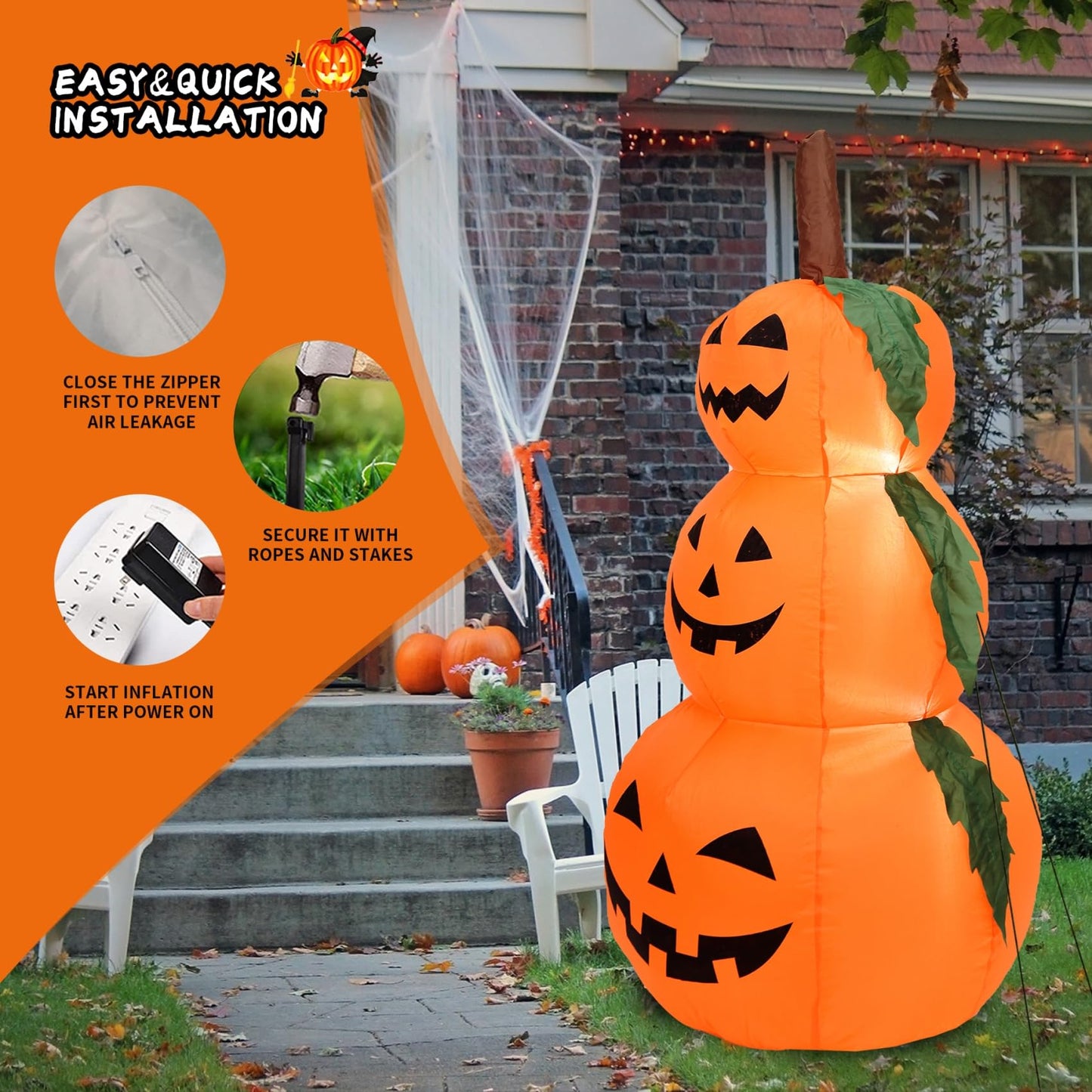 DearSun 4FT Halloween Inflatable Pumpkins Decor Blow up Pumpkin Stacked Halloween Decorations Outer Decoration Large Party Yard Decoration (Pumpkin 3)