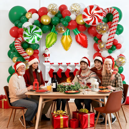 Christmas Balloons Arch Kit Decorations Different Sizes 18/12/10/5 Inch Party Balloon Kit Chrome Round Helium Matte Red Green Balloons for Christmas Party Decoration