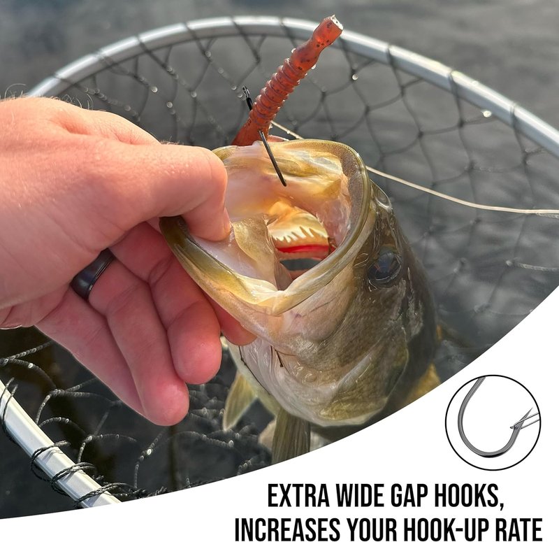 Reaction Tackle Wacky Hooks - Ultra Sharp Weedless Fishing Hooks | 25 Pack Wide Gap Neko Wacky Rig for Bass