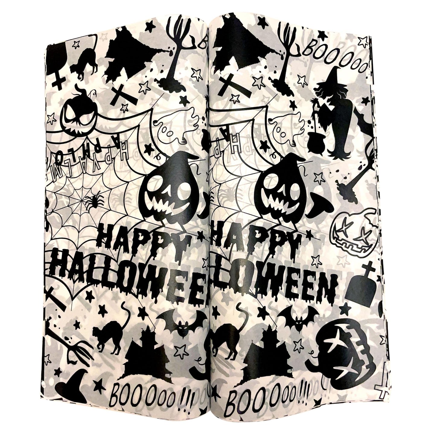 Suiwen 100pcs Halloween Wax Paper Sheet, Food Picnic Printed with Ghost, Spider, Pumpkin and Spiderweb, Greaseproof, Waterproof Dry Hamburger Liners Wrapping Tissue (Black)