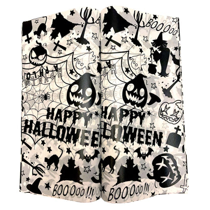 Suiwen 100pcs Halloween Wax Paper Sheet, Food Picnic Printed with Ghost, Spider, Pumpkin and Spiderweb, Greaseproof, Waterproof Dry Hamburger Liners Wrapping Tissue (Black)