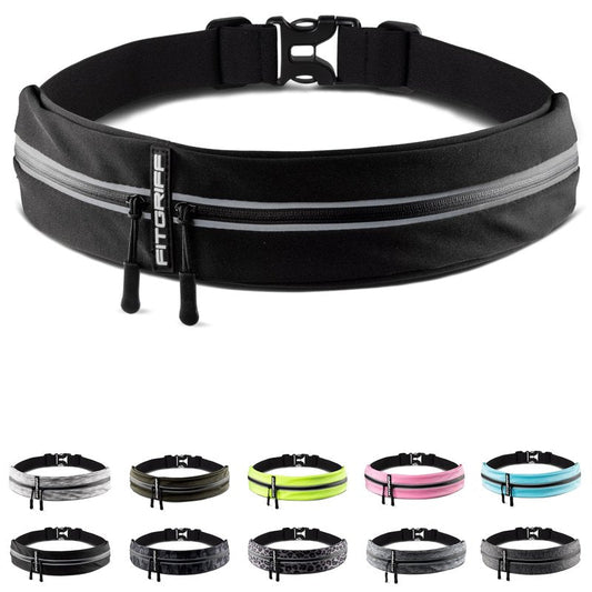 Fitgriff® Running Belt for Men & Women - Secure Jogging Pouch for Phone, Keys & Essentials - For All Cell Phones (Black, 24.5" - 35.5" Waist Size)