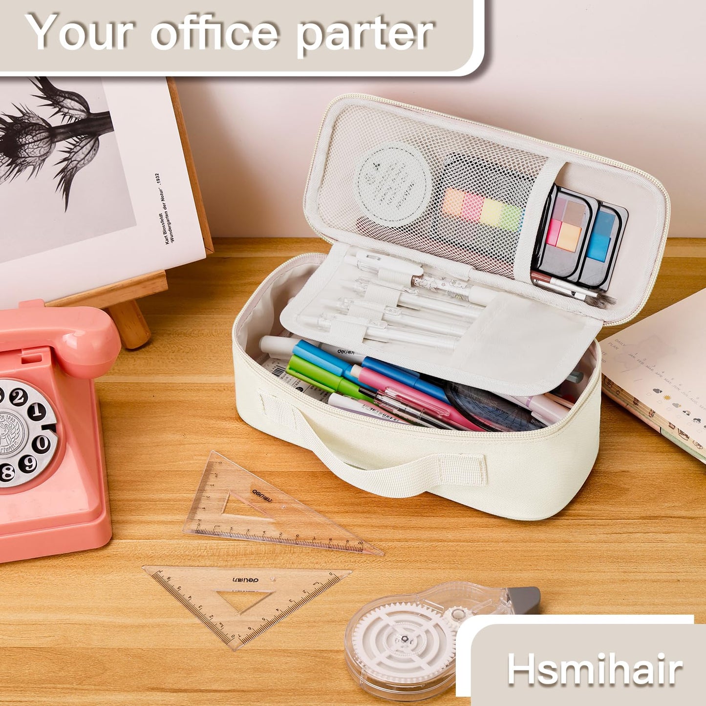 Hsmihair Big Capacity Pencil case pencil Bag Multifunctional Pencil Pouch with Compartmens, pencil box for girls boys Stationery Bag Pencil case Pouch Cosmetic 2100ML (White)