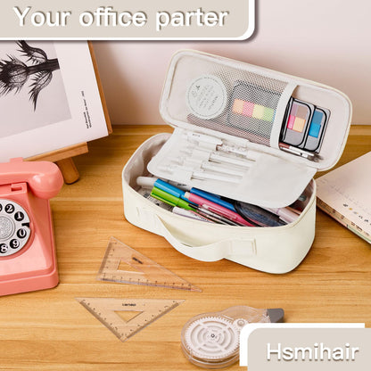 Hsmihair Big Capacity Pencil case pencil Bag Multifunctional Pencil Pouch with Compartmens, pencil box for girls boys Stationery Bag Pencil case Pouch Cosmetic 2100ML (White)