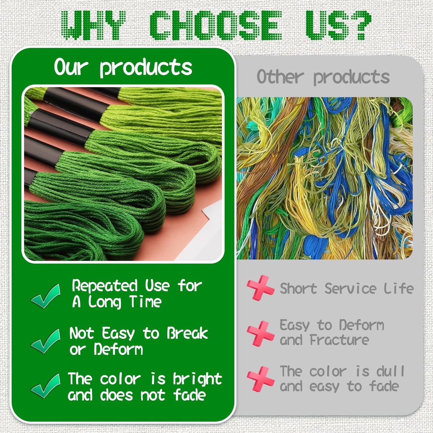 Dercuy 25 Skeins Green Series Cross Floss Stitch Thread, 8m Cotton Embroidery Floss Set with Plastic Bobbins & Needle