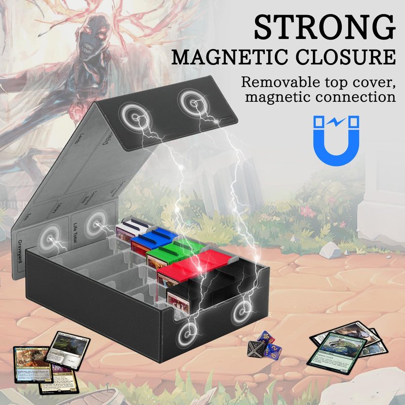 5 Row Trading Card Storage Box, 3800+Bulk Card Organizer Box with 20 Dividers & 5 Supporters, Graded Card Deck Box for YuGiOh, MTG, TCG Black/Grey