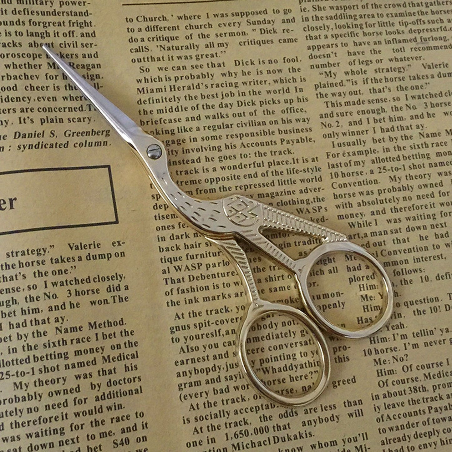 BIHRTC 4.5" Stainless Steel Sharp Tip Classic Stork Scissors Crane Design Sewing DIY Tools Dressmaker Shears Scissors for Embroidery, Craft, Needle Work, Art Work & Everyday Use (Gold)