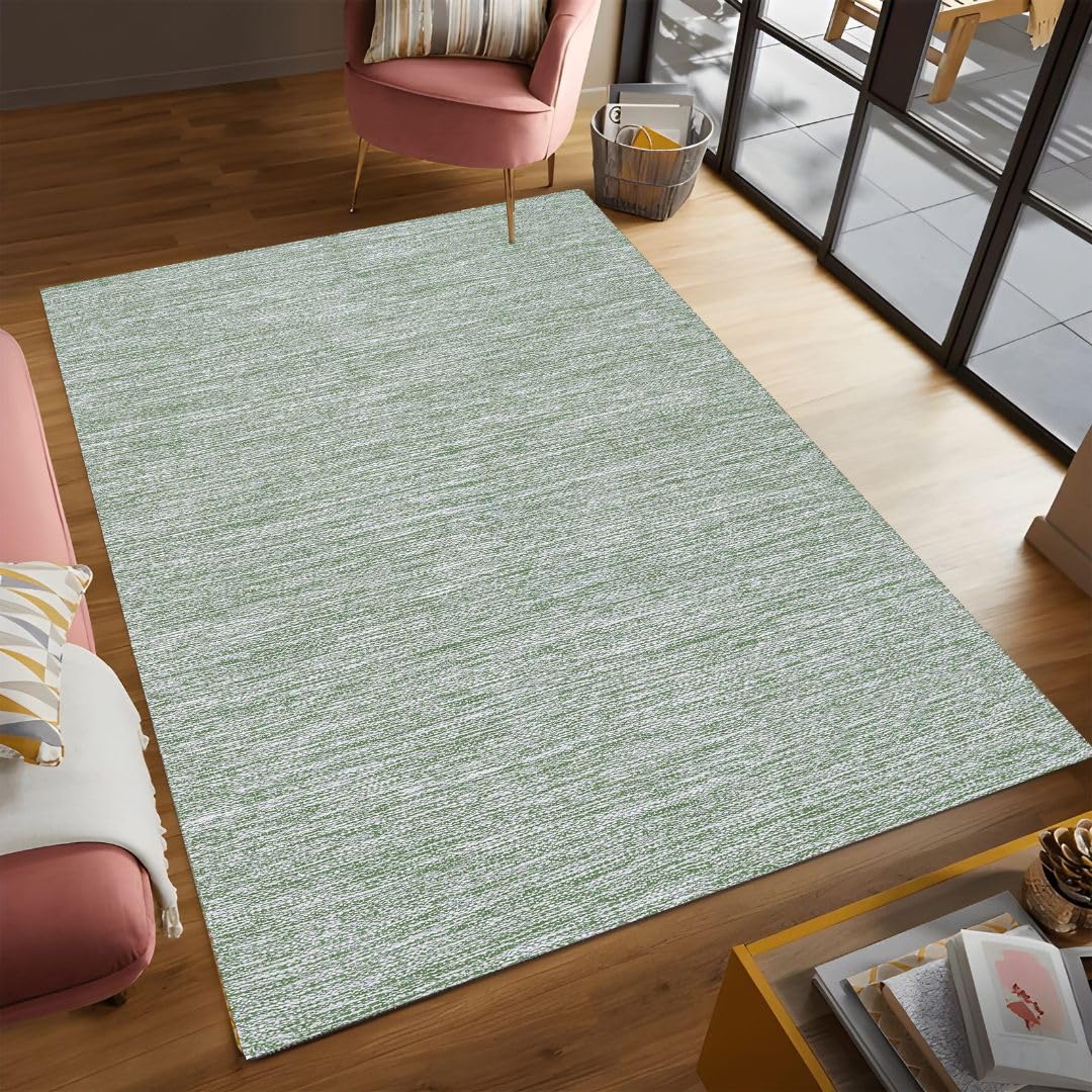 Threadvista Hand Woven Area Rug 4x6 Feet - Rustic Farmhouse Bohemian Accent Rug for Living Room Bedroom Kitchen Entryway Floor Mats Non Slip - Ideal for High Traffic Areas 100% Cotton Rug Green