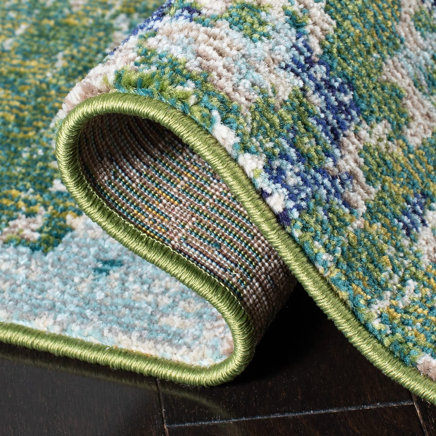 SAFAVIEH Madison Collection Accent Rug - 4' x 6', Green & Turquoise, Boho Abstract Distressed Design, Non-Shedding & Easy Care, Ideal for High Traffic Areas in Entryway, Living Room, Bedroom (MAD425Y)