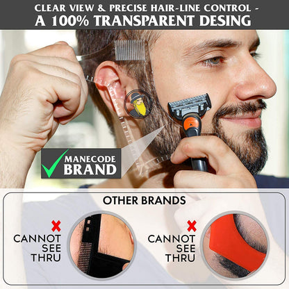 Beard Shaping & Styling Tool With Comb for Perfect line up & Edging For Men's Jaw Cheek/Neck Line, Symmetric/Curve/Step Cut Works with Any Beard Razor Electric Trimmers or Clippers (Clear-1pcs)