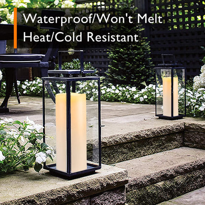 Homemory 10” x 4" Waterproof Outdoor Flameless Candles - Battery Operated Flickering LED Pillar Candles for Indoor Outdoor Lanterns, Long Lasting, Large, Set of 2