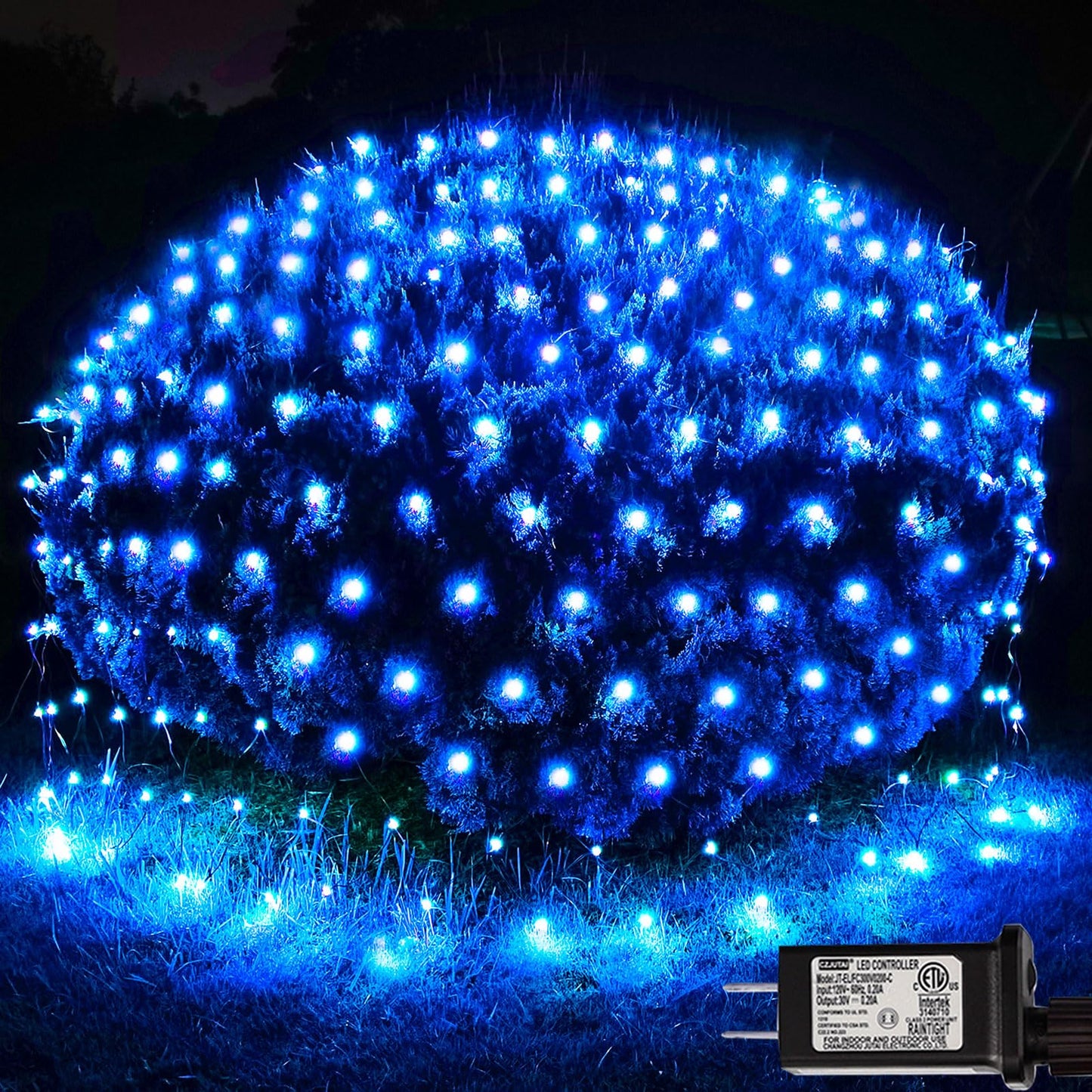 OYCBUZO 300LED Net Lights,14.8ftx5ft 8 Modes Connectable Christmas Mesh Lights, Indoor and Outdoor Fairy String Lights Plug in for Halloween Thanksgiving Bushes Xmas Tree Holiday Party Garden - Blue