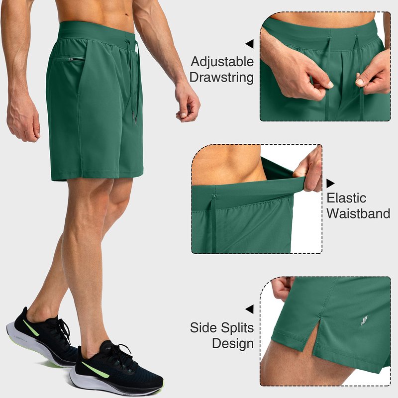 Soothfeel Men's Running Shorts with Zipper Pockets 7 Inch Lightweight Quick Dry Gym Athletic Workout Shorts for Men (Green, L)