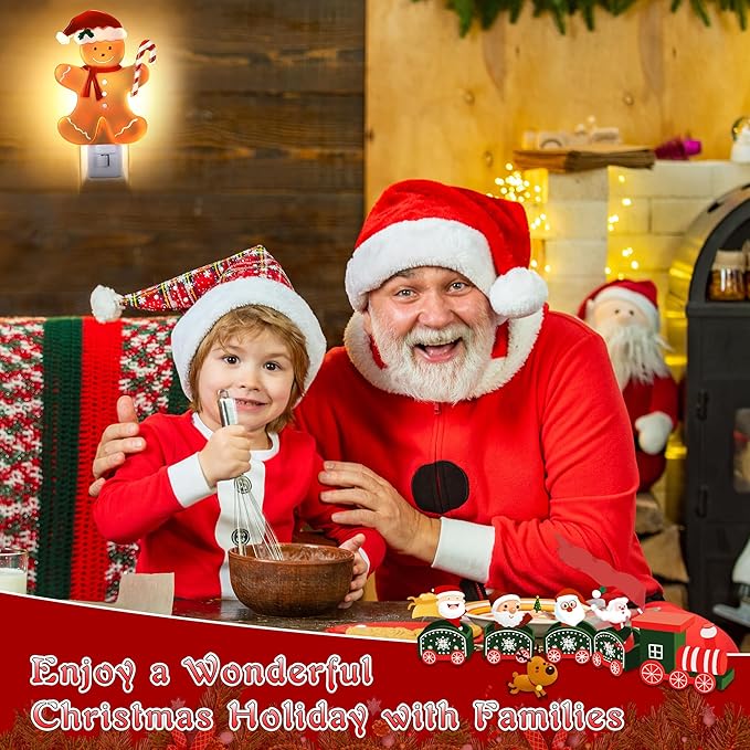 Christmas Decoration Gingerbread Man Night Light Plug in, 120V C7 LED Xmas Wall Plugin Nightlights, Christmas Night Light Decor for Bedroom Bathroom Kitchen Hallway Stairs