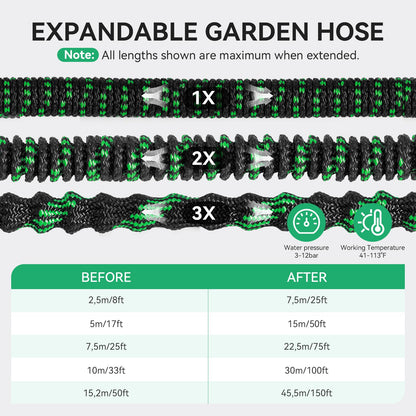 100FT Garden Hose – Upgraded 3-Layer Latex, No-Kink Expandable Water Hose with 3/4"& 1/2" Metal Connectors, 10-Function Spray Nozzle, Flexible Hose Pipe for Gardening, Washing & Cleaning