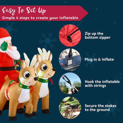 Joiedomi 6 FT Long Christmas Inflatable Santa on Sleigh with 2 Reindeer, Inflatable Christmas Yard Decorations with Build-in LED, Blow Up Xmas Decorations Outdoor for Party Yard Garden Lawn Décor