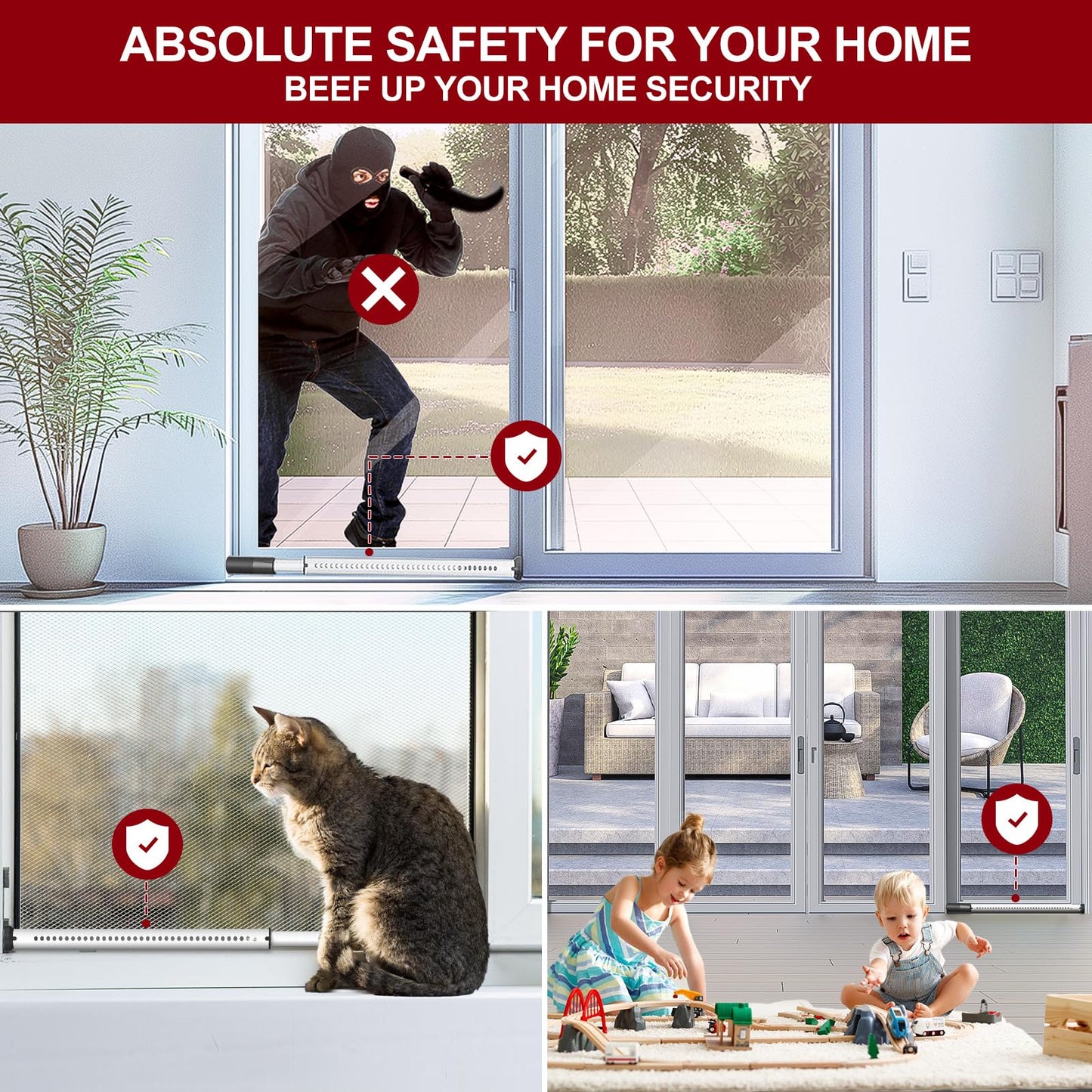 AceMining Sliding Door Security Bar,Heavy Duty Sliding Patio Door Lock Bar, 20-50inch Adjustable Multi-use Window Security Bars, Sliding Door Stopper,White,1Pack