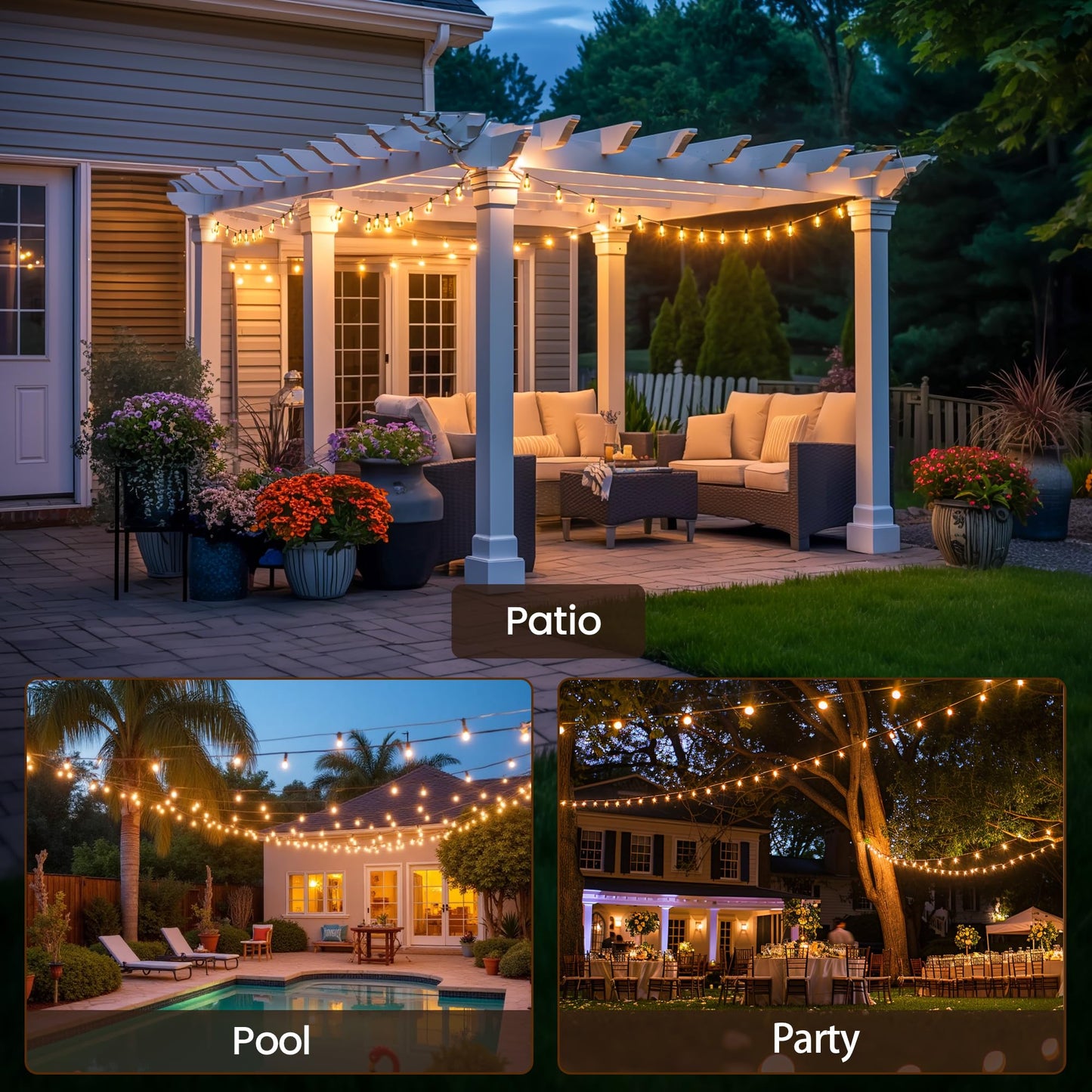 AUBVERC Outdoor String Lights 100 FT 52 Shatterproof LED Bulbs, UL Certified Patio Lights Outdoor Light Strings Waterproof for Patio Yard Outside Party Wedding, Connectable Dimmable 50 Sockets 2700K