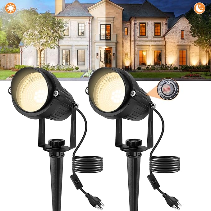 Dusk to Dawn Outdoor LED Spotlight,Outdoor Landscape Lighting with Photocell Sensor, 3000K Warm White Waterproof Spot Lights for Yard Flag Pole House Garden Tree(2 Pack)
