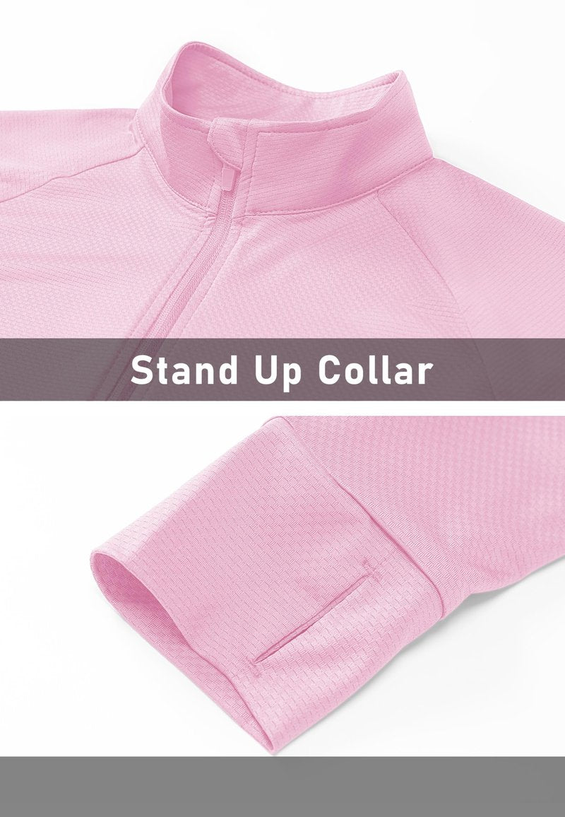 MAGCOMSEN Women's Zip Up Lightweight Long Sleeve Jacket UV Sun Protection Quick Dry Active Shirts Jacket with Zipper Pockets Light Pink S