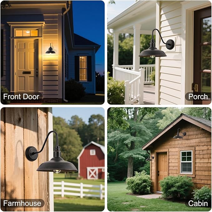 10in Dome Gooseneck Outdoor Light Fixture Bronze Exterior Barn Porch Door Light Fixture with Wall Mount 2 Pack Farmhouse Outside Garage Barn Wall Sconce Light for Balcony, House, Patio