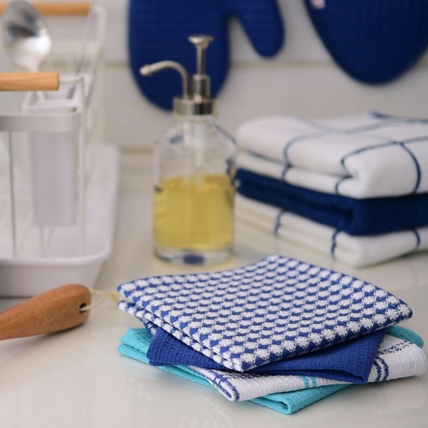 T-Fal Premium Waffle Dish Cloths: Highly Absorbent, Super Soft Long Lasting - 100% Cotton, 12"x13" Flat Waffle Dish Towel for Cleaning & Drying Dishes, (4-Pack), Red