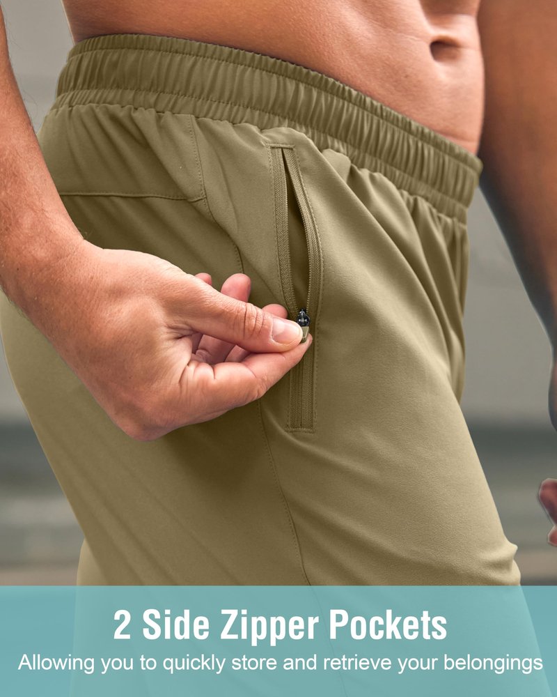 G Gradual Men's Athletic Running Shorts with Zipper Pockets Quick Dry 7"/ 5"/ 9" Workout Gym Shorts for Basketball Hiking(Dusty Khaki,7XXL)