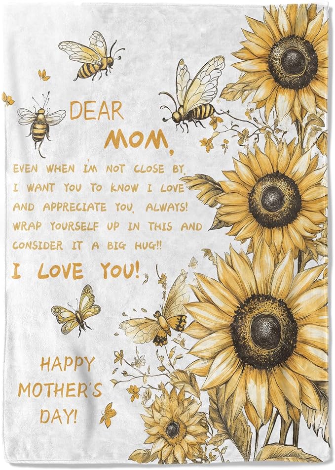 Fleece Blanket - 50x60in Mom from Daughter Son Birthday Heartfelt Message Sunflower Throw Blankets,Soft Cozy Lightweight, Ideal for Living Room Home Decor