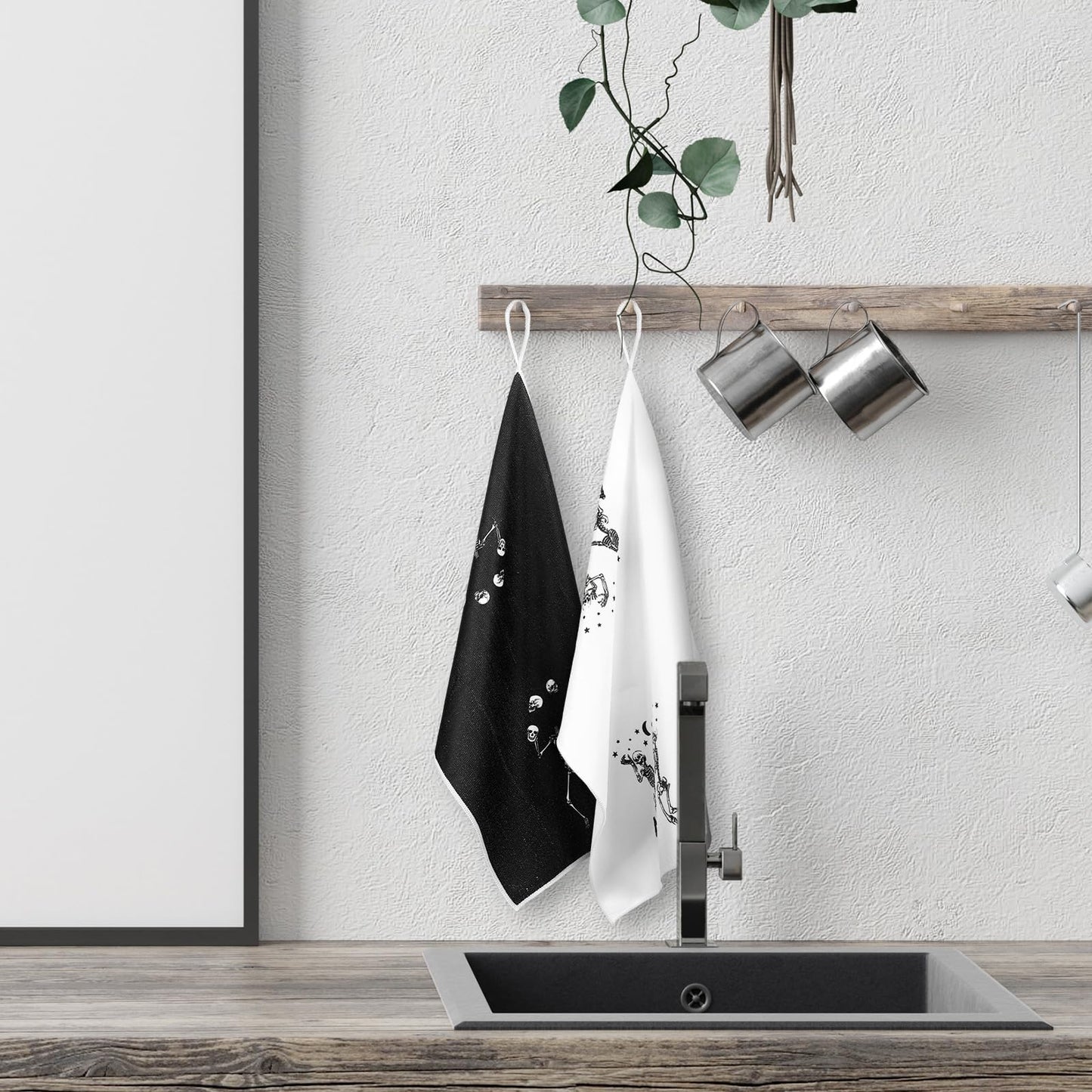 Bencailor 6 Pcs Halloween Skull Kitchen Towels Skeleton Dish Hand Towels Gothic Skull Tea Washcloth for Halloween Party Gifts Bathroom Kitchen Decor 24 x 16''