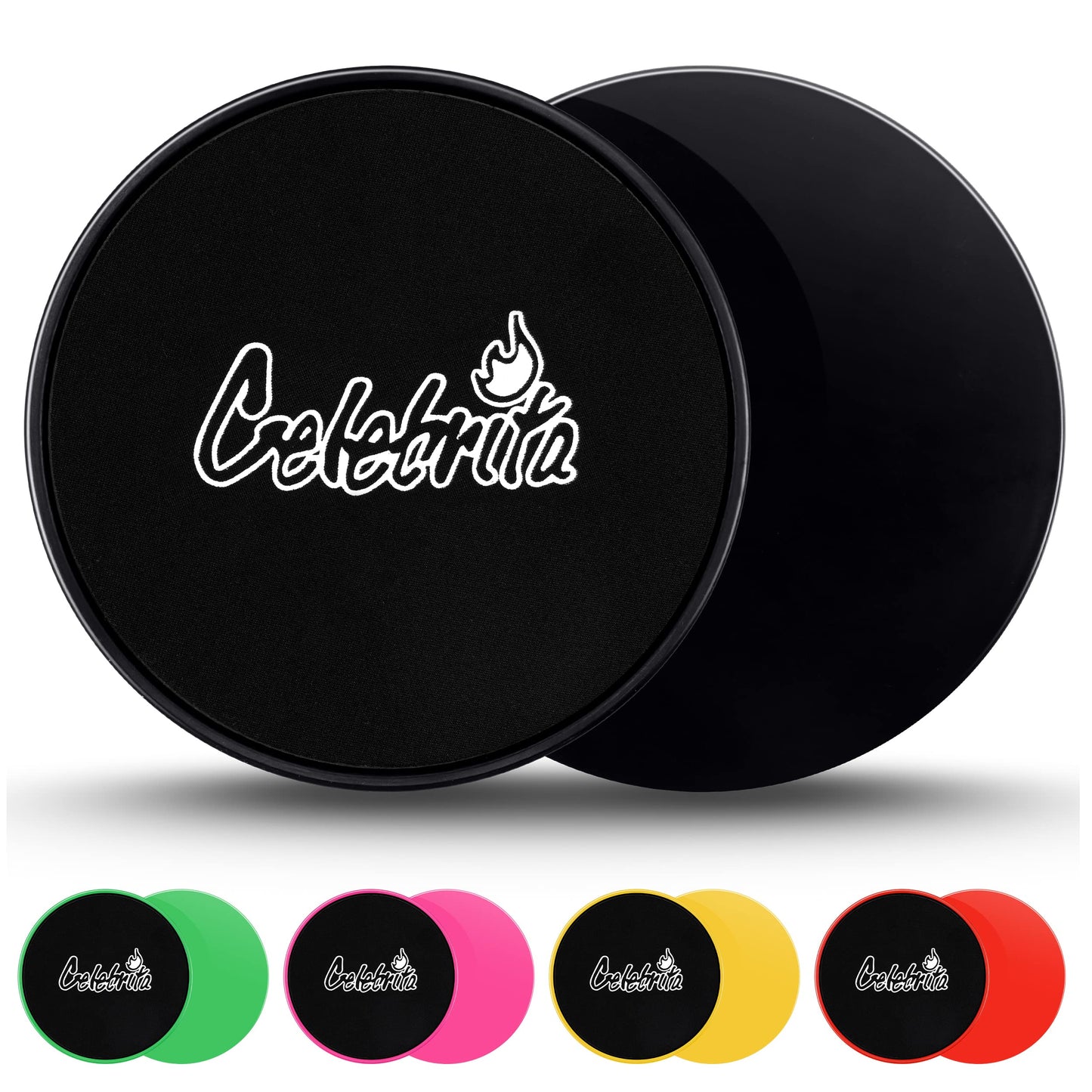 Celebrita Pair of Gliding Discs Core Sliders Ab, Back, Hip, and Leg Exercise Gear for Gym, Home, Yoga, Pilates | Strengthen Abdomen, Burn Fat, Improve Balance (Black)