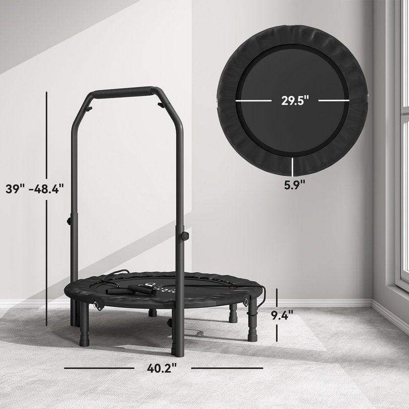 Soozier 40" Foldable Mini Trampoline, Rebounder Trampoline for Adults with Adjustable Foam Handle and Resistance Bands, Fitness Rebounder for Indoor Outdoor Workout, Max Load 330 lbs, Black