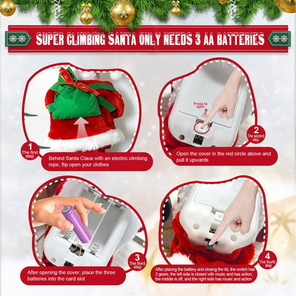 Gfilay 2025 Upgraded Climbing Santa Claus on Rope, Animated Electric Musical Christmas Ornament with 3 Modes, Secure Tree Hook & Reinforced White PVC Case, Heartwarming Holiday Decoration Gift