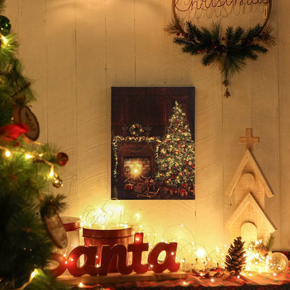 NIKKY HOME 16" x 12" Christmas LED Lighted Canvas Wall Art Prints Light Up Tree Wreath Fireplace Picture for Holiday Decor