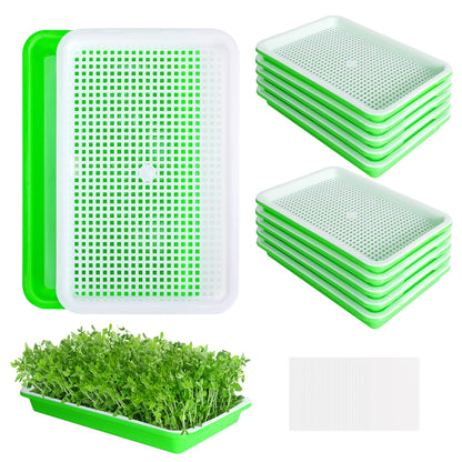 EBaokuup 10Pcs Seed Sprouter Tray with Drain Holes - BPA Free Seed Garden Plant Germination Propagation Trays, Soil-Free Wheatgrass Tray Sprouter Microgreens Growing Kit with Germinating Paper