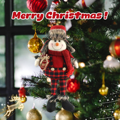 Houwsbaby Christmas Decoration Handmade Plush Snowman Figurines Hold a Gift in Overalls Home Desktop Collectible Stuffed Dolls Holiday Party Supplies Sitting Table Ornament Red 17''