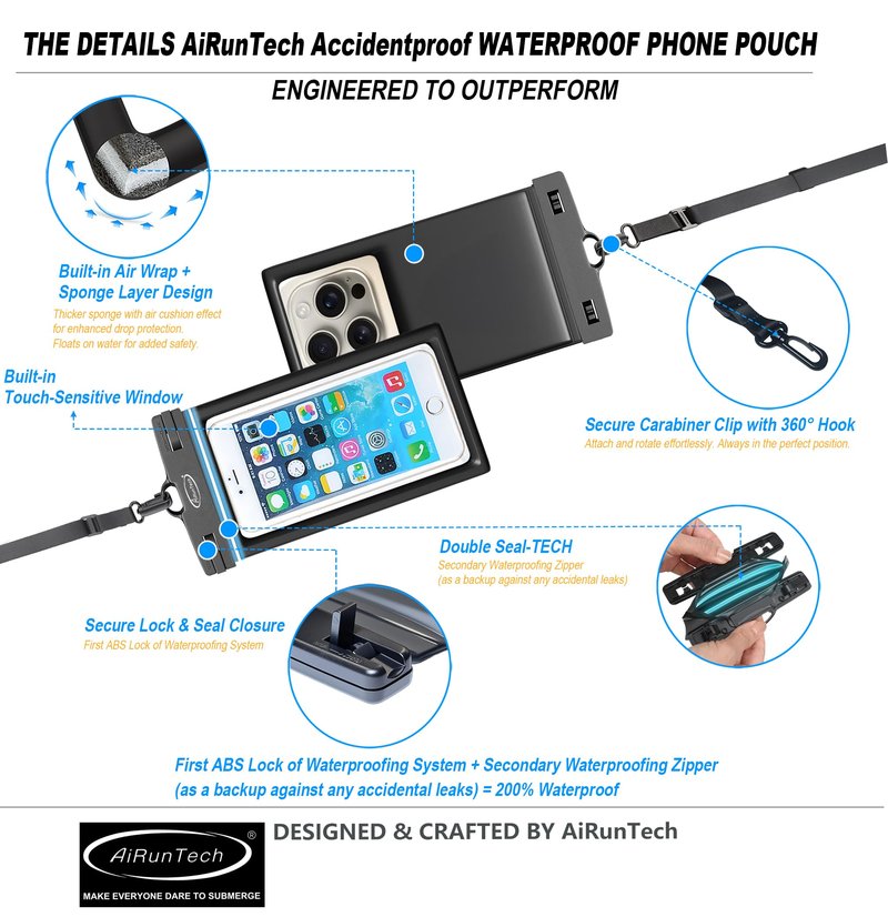 AiRunTech Waterproof Fanny Pack,Waterproof Phone Pouch for iPhone 15 14 13 12 11 Pro Max,IPX8 Waterproof Dry Bag for Snorkeling Beach Cruise Kayaking Pool Swimming(Phone Case + Waist Bag 2-Piece Set)