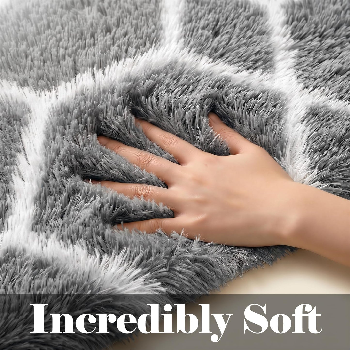 ONASAR 6x9 Area Rugs for Living Room Bedroom, Large Fluffy Grey and White Throw Rug, Geometric Soft Plush Shaggy Floor Carpet for Nursery Kids Girls Boys Teen Dorm Home Decor Aesthetic