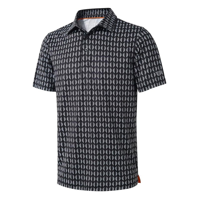 Golf Shirts for Men Dry Fit Short Sleeve Print Performance Moisture Wicking Polo Shirt Black White Twister