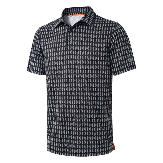 Golf Shirts for Men Dry Fit Short Sleeve Print Performance Moisture Wicking Polo Shirt Black White Twister
