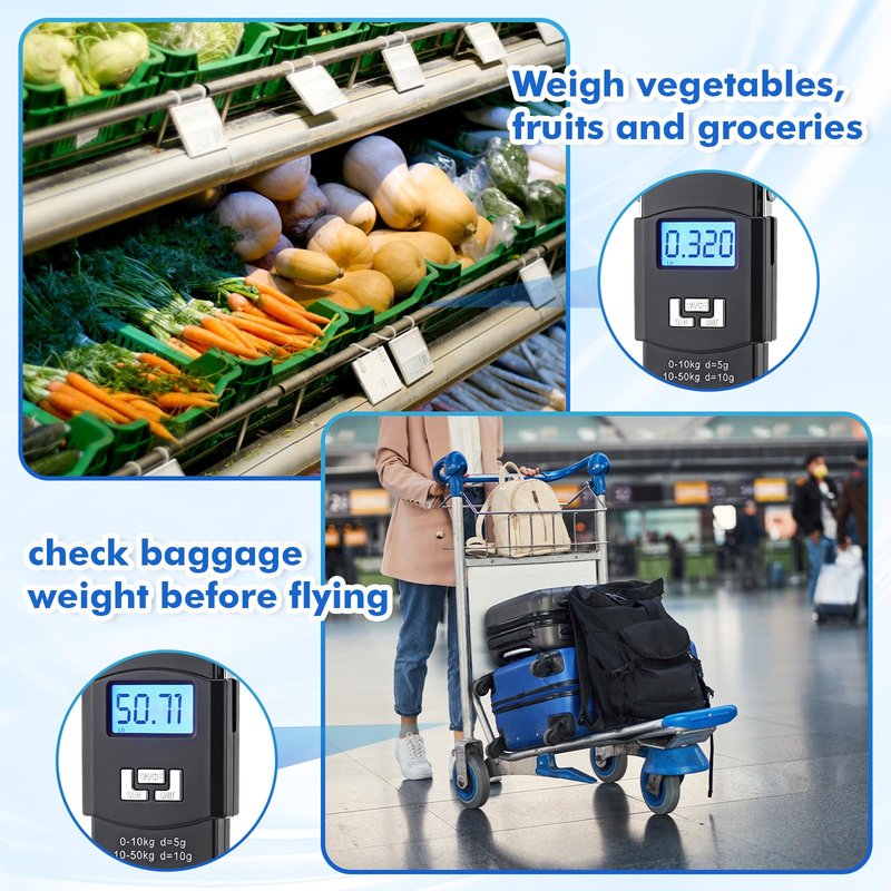Sabary 6 Pcs Digital Fish Scale 110lb/50kg Hanging Fishing Scale Luggage Scales, Backlit LCD Display, Stainless Steel Hook, for Gym, Hunting, Farming, Fishing, Travelling Gifts for Men
