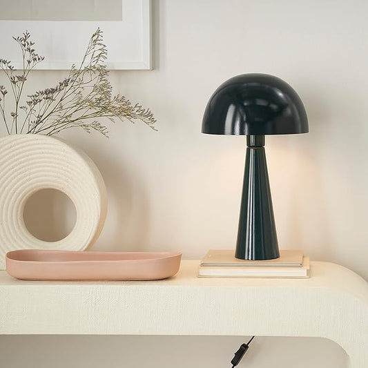 Nourison Home 16" Dark Green Metal Mushroom Table Lamp, Modern, Retro, Desk Light for Bedroom, Dining, Office, Entryway