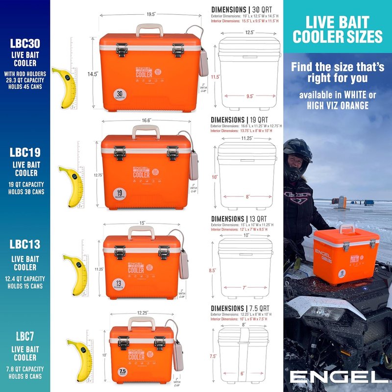 Engel Live Bait Cooler Box - Portable Fishing Station with 2-Speed Aerator Pump | Ideal for Shrimp & Live Fish