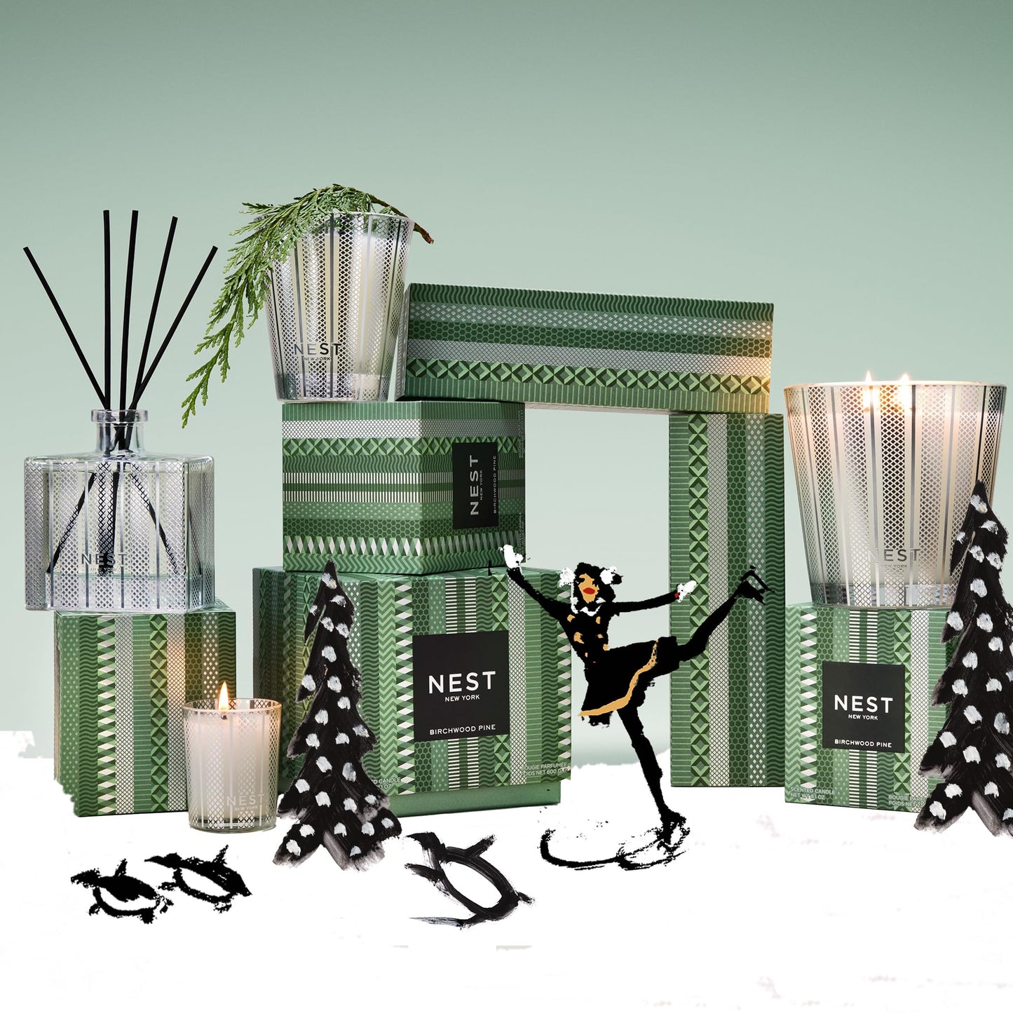 NEST New York Reed Diffuser, Holiday - 5.9 fl oz - Fragrance for Up to 90 Days - Reusable, Refillable Glass Holder - Includes 8 All-Natural Reed Sticks - Flame Free